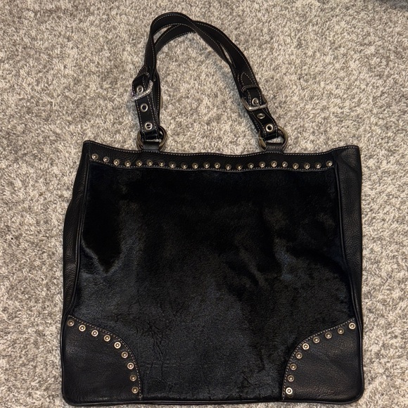 Aqua Madonna Handbags - Aqua Madonna Genuine Calf Hair and Leather Black Studded Women's Bag Western